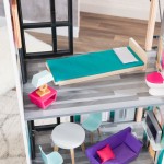 Casuta Moderna pentru papusi din lemn MDF  Bianca City Life DollHouse cu Sunte, Lumini si Piscina cu apa 